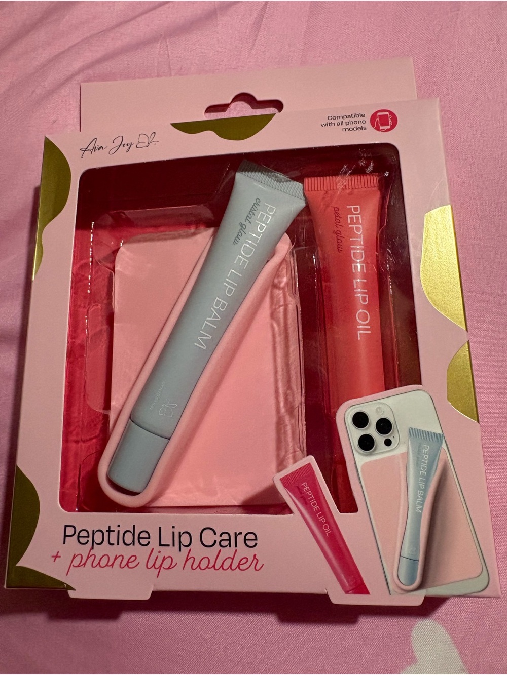 Peptide Lip Care Set with Pink Holder & Light Blue Balm